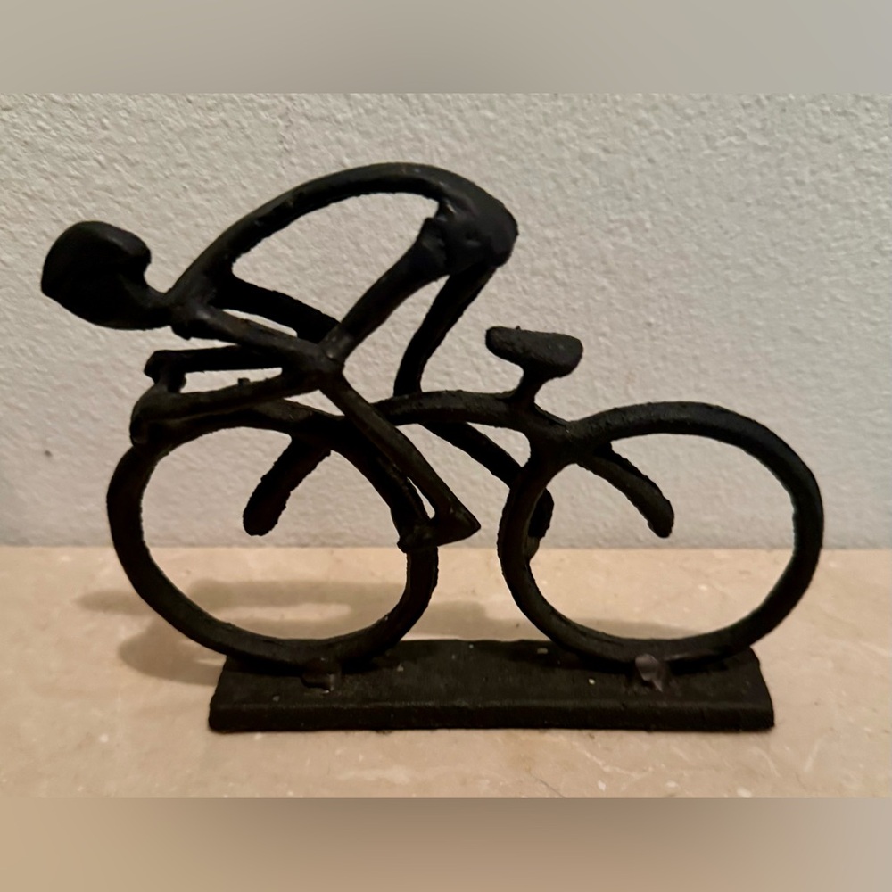 Cast Iron cyclist sculpture 5.25” H x 6.25” L